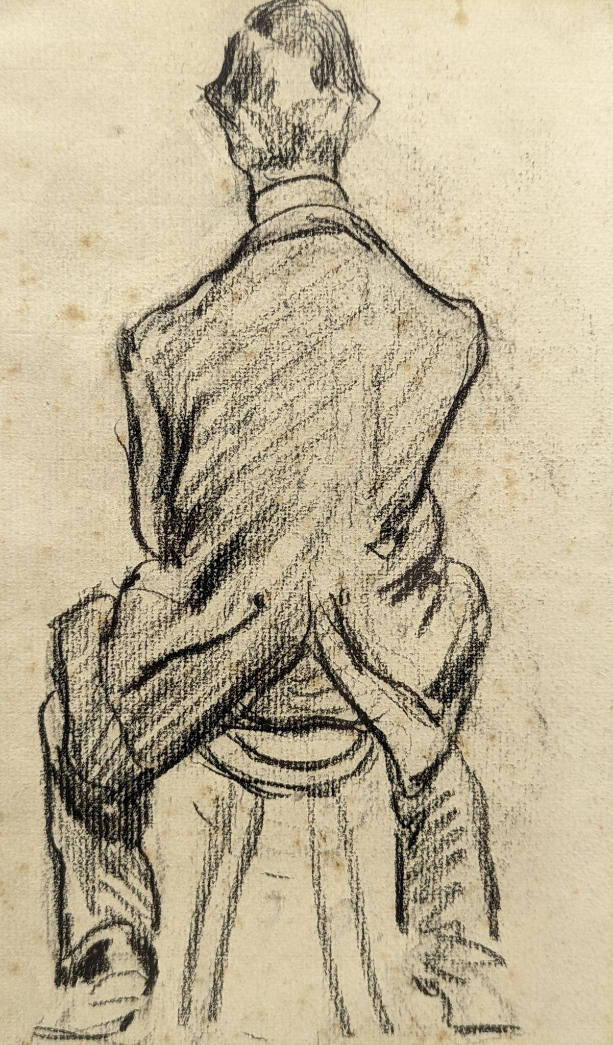 Mrs Millicent Margaret Fisher Prout (1875-1963), charcoal drawing, Sketch of a seated man, 25 x 15cm